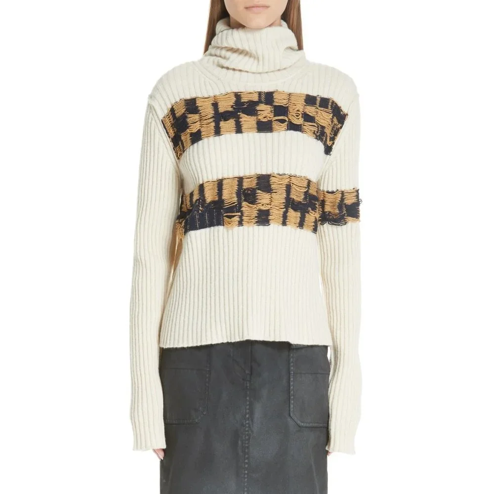 Calvin Klein 205W39NYC Quilt Jacquard Stripe Sweater Ivory Medium New Nwt Womens - Picture 1 of 16
